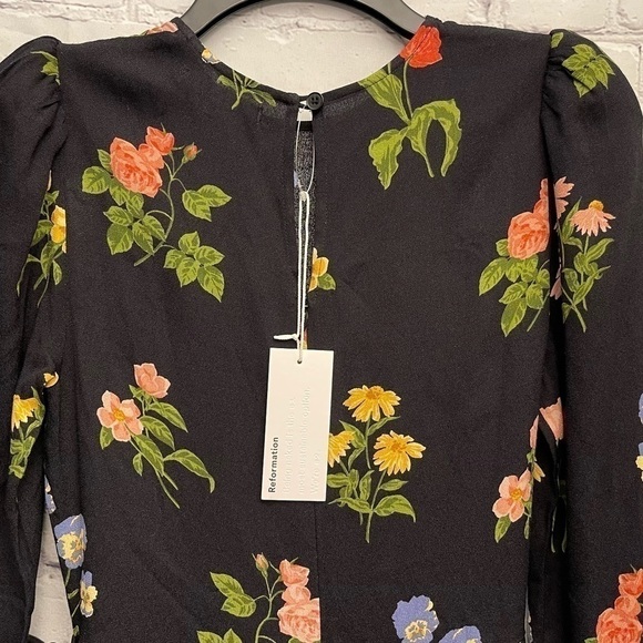 NEW Reformation Reza Floral Long Sleeve Midi Dress In Night Bloom Size 2 - Picture 6 of 16
